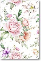 Bloemen waterverf stijl - Tuinposter 80x120 - Wanddecoratie - Natuur - Bloemen - Kinderkamer