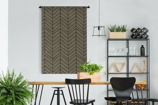 Tapisserie Motif Luxe - Motif Luxe de lignes anguleuses et noires sur fond marron Tapisserie coton 120x180 cm - Tapisserie avec photo XXL / Groot format !