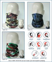 Ega Multipromotions - bandana élastique - foulard - tour de cou - écharpe - motif camouflage - lot de 3 - vert / noir / jaune / marron - vert / marron / noir / blanc - gris / bleu / noir