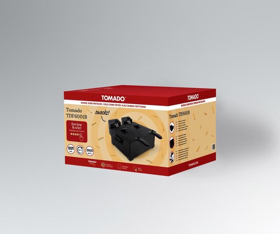 Accessoires & extra functies - Tomado TDF6001B - Tomado TDF6001B - Dubbele frituurpan - 2 x 3 liter - Koude zone friteuse - 3600 watt - Zwart