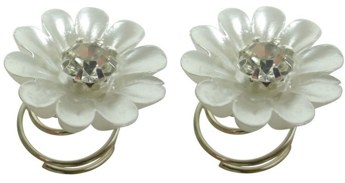 Haarsoires Haarspeld Curlies 1.5cm - Bloem Strass Steen - Wit Zilver - Set van 2 - Haarspiralen - Haarversiering voor Opsteekkapsels