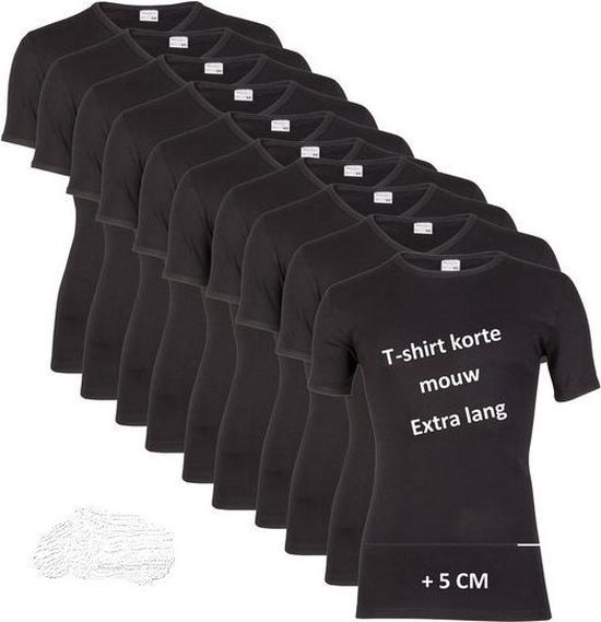 10-pack Extra lange heren T-shirts met ronde hals M3000 Zwart maat XL