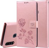 Voor Galaxy A20s Rose reliÃ«f horizontaal Flip PU lederen tas, met houder & kaartsleuven & portemonnee (Rose Gold)