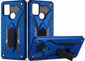 Voor Samsung Galaxy A21s 2 in 1 Armor Knight Series PC + TPU beschermhoes met onzichtbare houder (blauw)