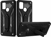 Voor Samsung Galaxy A21s 2 in 1 Armor Knight Series PC + TPU beschermhoes met onzichtbare houder (zwart)
