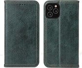 Voor iPhone 12 Pro Fierre Shann Retro Boomschors Textuur PU Magnetische Horizontale Flip Leren Case met Houder & Kaartsleuven & Portemonnee (Groen)