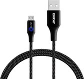 ENKAY ENK-CB304 2.4A USB naar Micro USB Nylon Weaving Data Transfer oplaadkabel met intelligent licht, lengte: 1m (zwart)