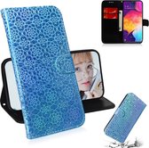 Voor Galaxy A50 effen kleur kleurrijke magnetische gesp horizontale flip pu lederen case met houder & kaartsleuven & portemonnee & lanyard (blauw)