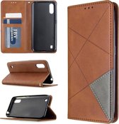 Voor Galaxy A01 ruit textuur horizontale flip magnetische lederen tas met houder & kaartsleuven & portemonnee (bruin)