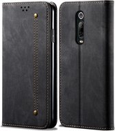 Voor xiaomi mi 9t / redmi k20 denim textuur casual stijl horizontale flip lederen case met houder & kaartsleuven & portemonnee (zwart)