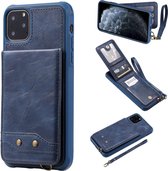 Voor iPhone 11 Pro Max Verticaal Flip Schokbestendig Lederen Beschermhoes met Kort Touw, Kaartsleuven & Beugel & Fotohouder & Portemonnee Functie (Blauw)