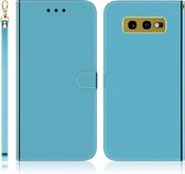 Voor Galaxy S10e geÃ¯miteerd spiegelend oppervlak horizontaal flip lederen tas met houder & kaartsleuven & portemonnee & lanyard (blauw)