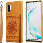 Voor Galaxy Note10 + Zonnebloem Embossingpatroon PU + TPU Case met houder & kaartsleuven & fotolijst & lanyard (bruin)