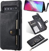 Voor Galaxy S10 5G gesp rits schokbestendige beschermhoes met houder & kaartsleuven & portemonnee & lanyard & fotolijst (zwart)