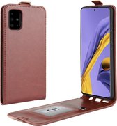 Voor Galaxy A51 R64 textuur enkele verticale flip lederen beschermhoes met kaartsleuven en fotolijst (bruin)