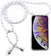 Four-Corner Anti-Fall transparante TPU mobiele telefoonhoes met lanyard voor iPhone XS Max (wit grijs)