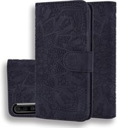 Voor Galaxy A30s / A50s Kuitpatroon Mandala Dubbel opvouwbaar ontwerp Reliëf lederen tas met portemonnee en houder en kaartsleuven (zwart)