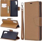 Litchi textuur pure kleur horizontale flip pu lederen tas met houder & kaartsleuven & portemonnee & lanyard voor Galaxy Note10 (bruin)