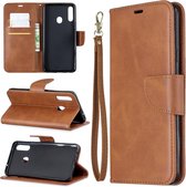 Voor Galaxy A20s retro lamsvacht textuur pure kleur horizontale flip pu lederen case met houder & kaartsleuven & portemonnee & lanyard (bruin)