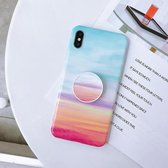 Marmeren anti-drop TPU-bescherming achterkant voor iPhone XS Max, met opvouwbare houder (regenboog)
