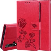 Rose reliëf horizontale flip PU lederen tas met houder en kaartsleuven en portemonnee voor Huawei Honor 20 (rood)