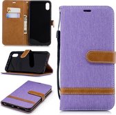 Kleurafstemming Denim Texture Leather Case voor iPhone XR, met houder & kaartsleuven & portemonnee & lanyard (paars)