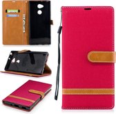 Kleurafstemming Denim Texture lederen tas voor Sony Xa2 Ultra, met houder & kaartsleuven & portemonnee & lanyard (rood)