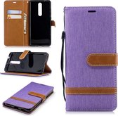 Kleuraanpassing Denim Texture Leren Case voor Nokia 5.1 (2018), met houder & kaartsleuven & portemonnee & draagkoord (paars)
