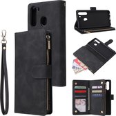 Voor Galaxy A21 multifunctionele horizontale flip lederen tas, met kaartsleuf en houder & rits portemonnee & fotolijst (zwart)