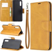 Retro lamsvacht textuur pure kleur horizontale flip pu lederen case voor Galaxy A50, met houder & kaartsleuven & portemonnee & lanyard (geel)