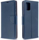 Voor Galaxy A71 Litchi Texture Pure Color Horizontale Flip PU Leather Case met houder & kaartsleuven & Wallet & Lanyard (donkerblauw)
