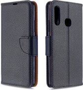 Voor Galaxy A70e pure kleur horizontale flip pu lederen case met houder & kaartsleuven & portemonnee & lanyard (zwart)