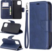 Retro lamsvacht textuur pure kleur horizontale flip pu lederen case voor iPhone 11 Pro, met houder & kaartsleuven & portemonnee & lanyard (blauw)