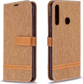 Voor Huawei P40 Lite E / Y7P Kleuraanpassing Denim Texture Horizontaal Flip Leather Case met houder & kaartsleuven & Wallet & Lanyard (bruin)