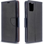 Voor Galaxy A51 Litchi Texture Pure Color Horizontale Flip PU Leather Case met houder & kaartsleuven & Wallet & Lanyard (zwart)
