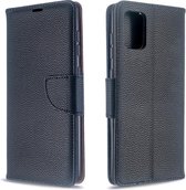 Voor Galaxy A71 litchi textuur pure kleur horizontale flip pu lederen tas met houder & kaartsleuven & portemonnee & lanyard (zwart)