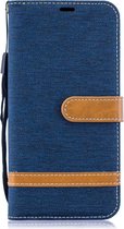 Kleurafstemming Denim Texture Leather Case voor Galaxy A10, met houder & kaartsleuven & portemonnee & lanyard (donkerblauw)