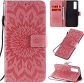 Voor Huawei Nova 7 5G reliÃ«f zonnebloempatroon horizontale flip PU lederen tas met houder & kaartsleuven & portemonnee & lanyard (roze)