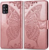 Voor Galaxy A51 5G Butterfly Love Flower reliÃ«f horizontaal flip lederen tas met beugel / kaartsleuf / portemonnee / lanyard (rose goud)