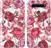 Voor LG K41S / K50S 3D-schilderij Gekleurd tekenpatroon Horizontaal Flip TPU + PU lederen tas met houder & kaartsleuven & portemonnee & draagkoord (kleine rode bloem)