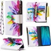 Voor Xiaomi Redmi Note 8 Pro Gekleurd Tekeningpatroon Rits Horizontaal Flip Leren Tas met Houder & Kaartsleuven & Portemonnee (Zonnebloem)