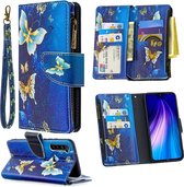 Voor Xiaomi Redmi Note 8 Gekleurd tekenpatroon Rits Horizontale flip lederen tas met houder & kaartsleuven & portemonnee (gouden vlinder)