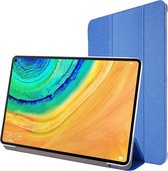 Voor Huawei Matepad 10.4 TPU Silk Texture drievoudige horizontale flip lederen tas met houder (blauw)