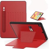 Voor iPad 10.2 Multifunctionele tablet-pc Beschermende lederen tas met beugel & kaartsleuven & pen-sleuf & wek- / slaapfunctie (rood)