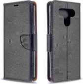 Voor LG K51 Litchi Textuur Pure Kleur Horizontale Flip PU Lederen Case met Houder & Kaartsleuven & Portemonnee & Lanyard (Zwart)