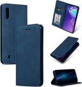 Retro skin feel zakelijke magnetische horizontale flip lederen case voor Samsung Galaxy A10 (marineblauw)