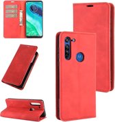 Voor Motorola Moto G8 Retro-skin Business magnetische zuignap lederen tas met houder & kaartsleuven en portemonnee (rood)