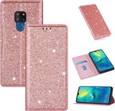 Voor Huawei Mate 20 Ultradunne Glitter Magnetische Horizontale Flip Leren Case met Houder & Kaartsleuven (Rose Goud)