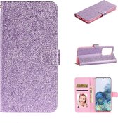 Voor Samsung Galaxy Note20 Ultra Glitter Poeder Horizontale Flip Leren Case met Kaartsleuven & Houder & Fotolijst & Portemonnee & Lanyard (Paars)