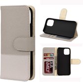 Voor iPhone 12 Splicing Color Horizontale Flip lederen tas met houder & fotolijst & kaartsleuven & portemonnee (grijs)